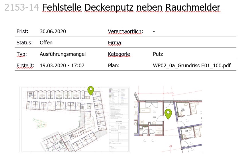 Digitale Mangelverortung mit Kategorisierung, Typisierung und Status